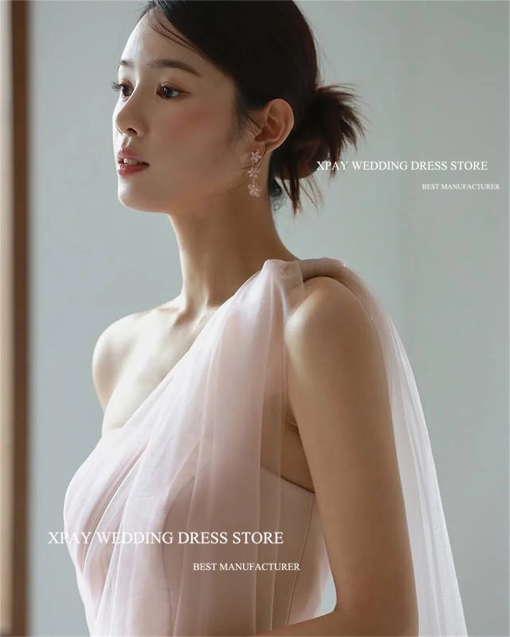 簡約A字仙女粉紅晚會禮服/韓國拍照可調節肩帶婚紗/正式派對訂製 - WeddLin 輕婚紗