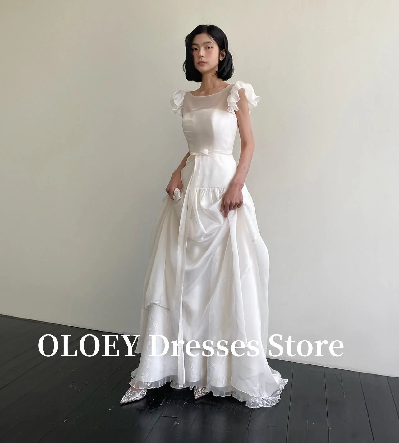 公主風 A 字裙短袖圓領婚紗 /客製款 /韓國婚紗照禮服 - WeddLin 輕婚紗