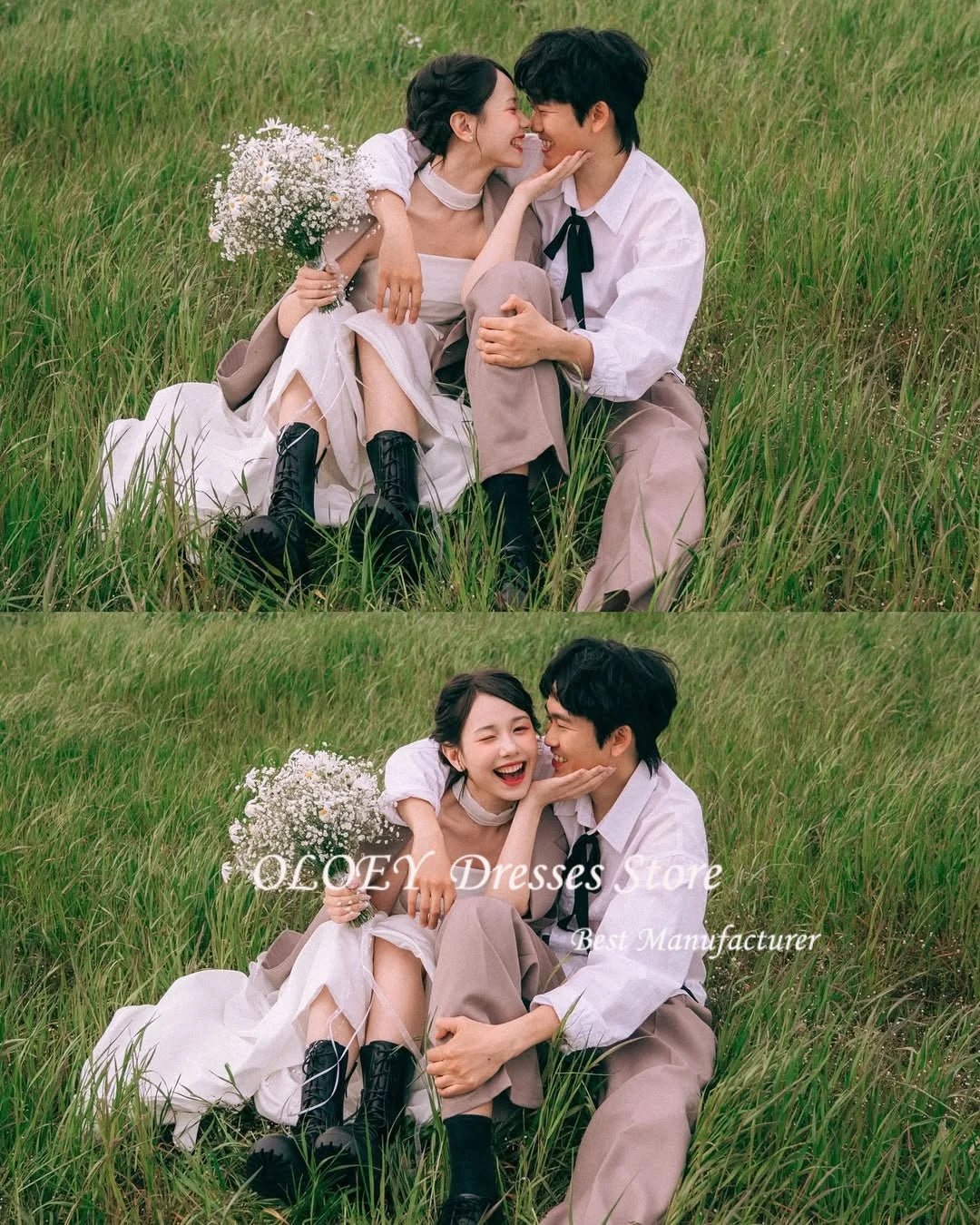 韓系簡約A字禮服/ 無肩帶 拍攝 婚禮/ 花園婚禮/ 白色長款婚紗 - WeddLin 輕婚紗