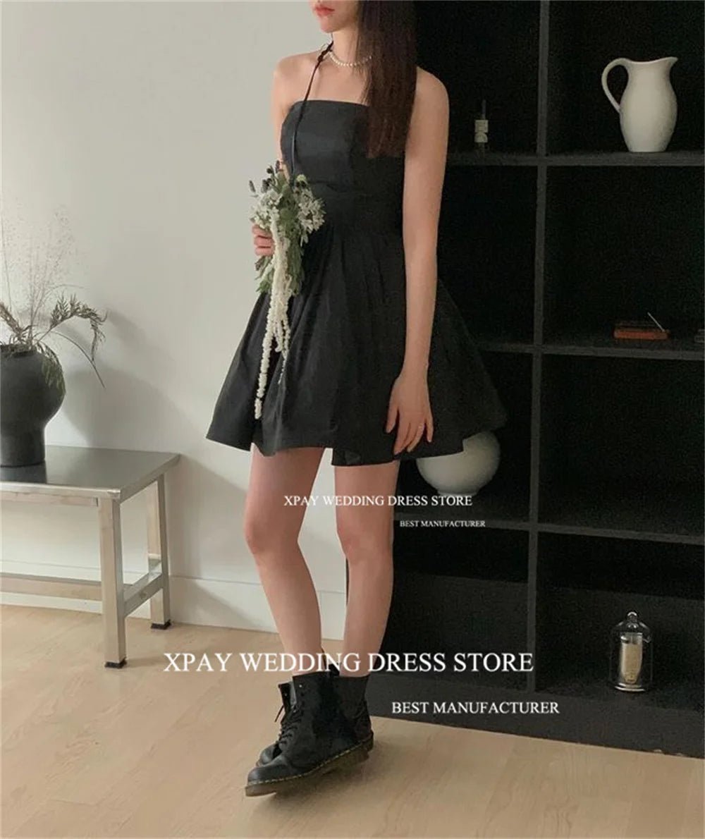 韓系無肩帶黑色短款晚禮服｜A字剪裁｜可訂製婚紗攝影禮服 - WeddLin 輕婚紗