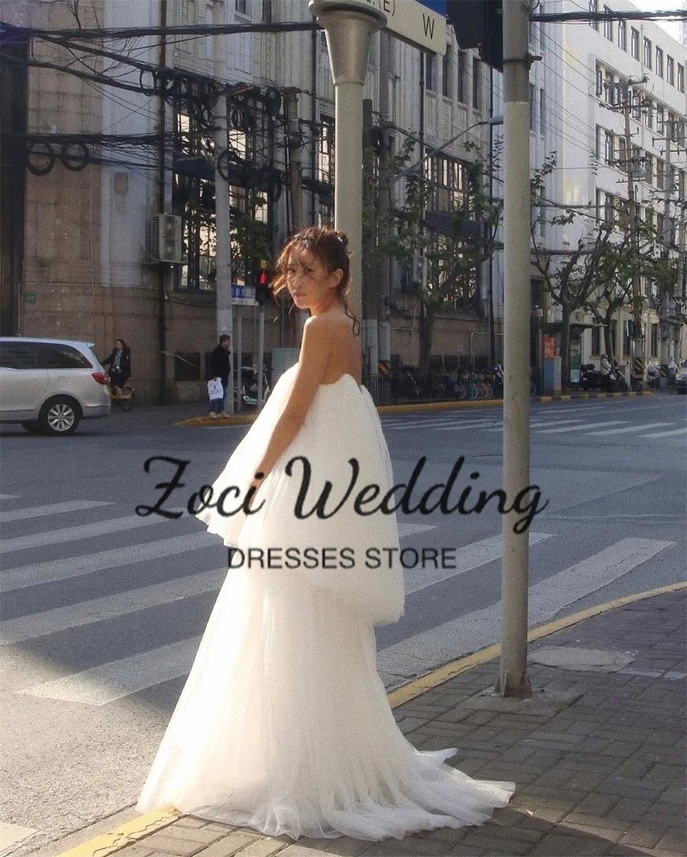 客製韓系層次薄紗婚紗禮服/ 無肩帶背心設計 /拍攝婚禮拖尾禮服/ A字修身款 - WeddLin 輕婚紗