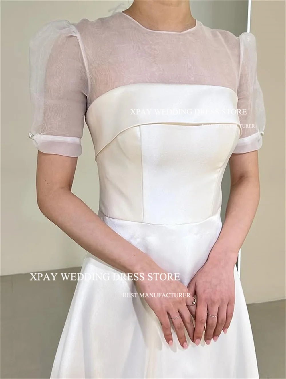 訂製圓領澎袖韓系長袖婚紗｜A 字剪裁攝影禮服 - WeddLin 輕婚紗