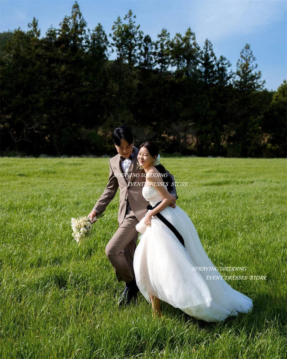 韓國簡約風 無肩帶A字婚紗禮服（客製尺寸/拍攝用） - WeddLin 輕婚紗