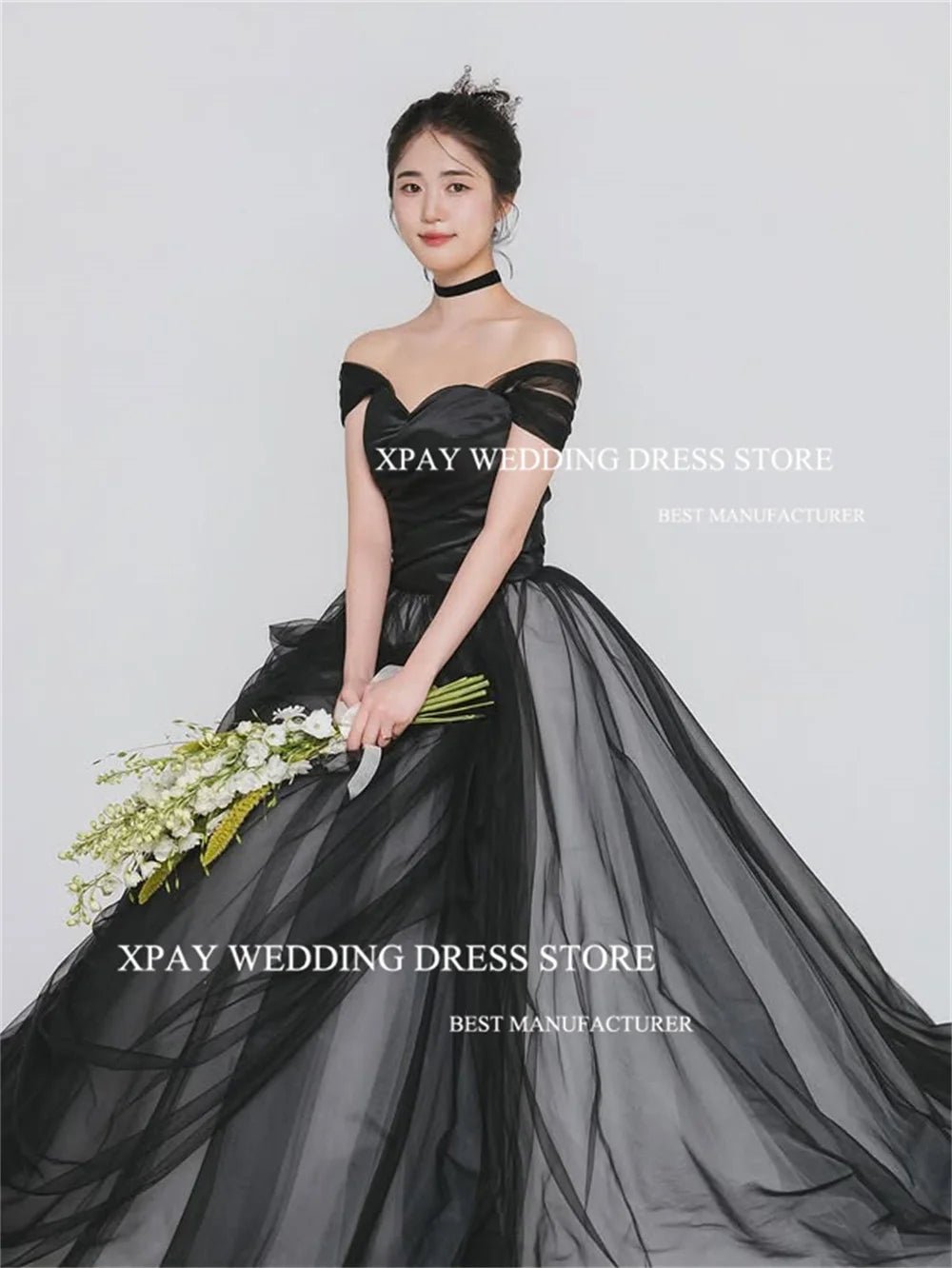 現代可拆式肩紗 A字長款禮服 /上身緞面 攝影宴會禮服/ 婚禮派對 - WeddLin 輕婚紗