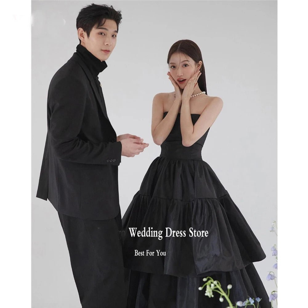 黑色平口塔夫綢 A 字禮服｜客製化派對晚禮服 - WeddLin 輕婚紗
