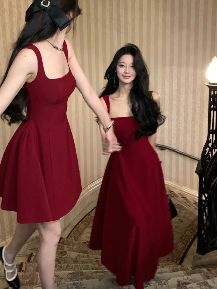 婚禮禮服/夏季純色中長洋裝/法式優雅節慶派對禮服/A字形舞會長裙/女裝新款 (現貨) - WeddLin 輕婚紗