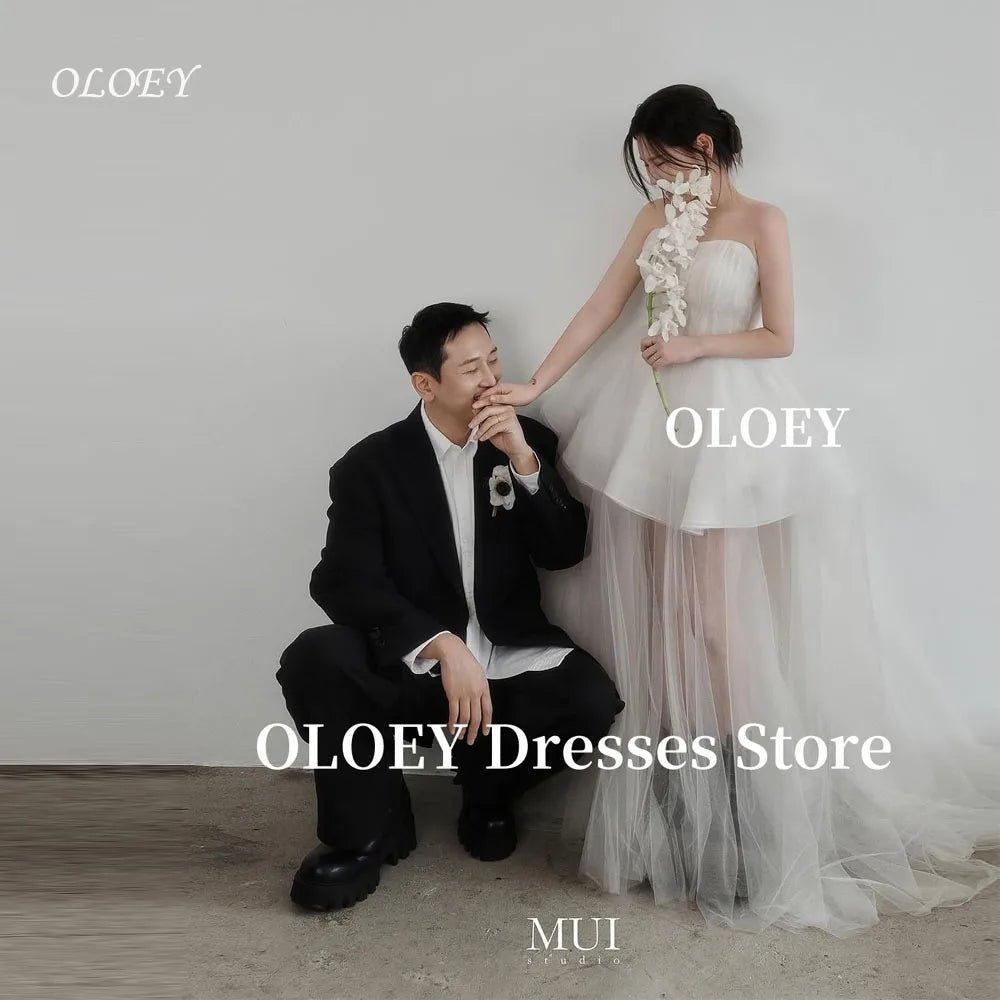 韓系浪漫無肩帶 A 字婚紗/ 拍照用婚禮禮服/ 蓬裙設計 /薄紗拖尾 /可訂製 - WeddLin 輕婚紗