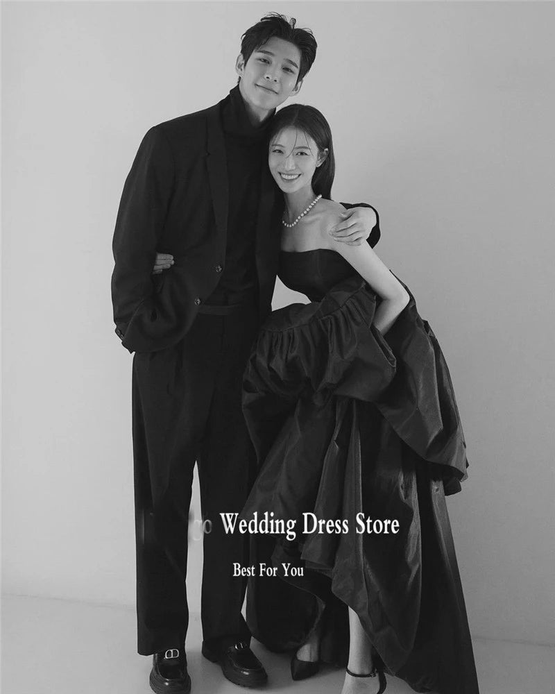 黑色平口塔夫綢 A 字禮服｜客製化派對晚禮服 - WeddLin 輕婚紗