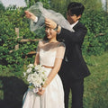 韓式兩件式短袖輕婚紗｜圓領光澤緞面 A-Line 自助外拍禮服 - WeddLin 輕婚紗