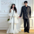 韓式平口多層次訂製輕婚紗｜經典顯瘦 A-Line 氣質婚紗 - WeddLin 輕婚紗