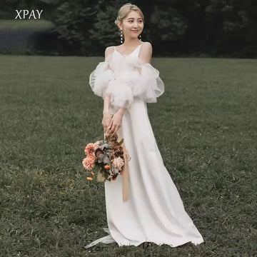 韓系極簡緞面細肩帶 A - Line 輕婚紗 (提供客製尺寸) - WeddLin 輕婚紗