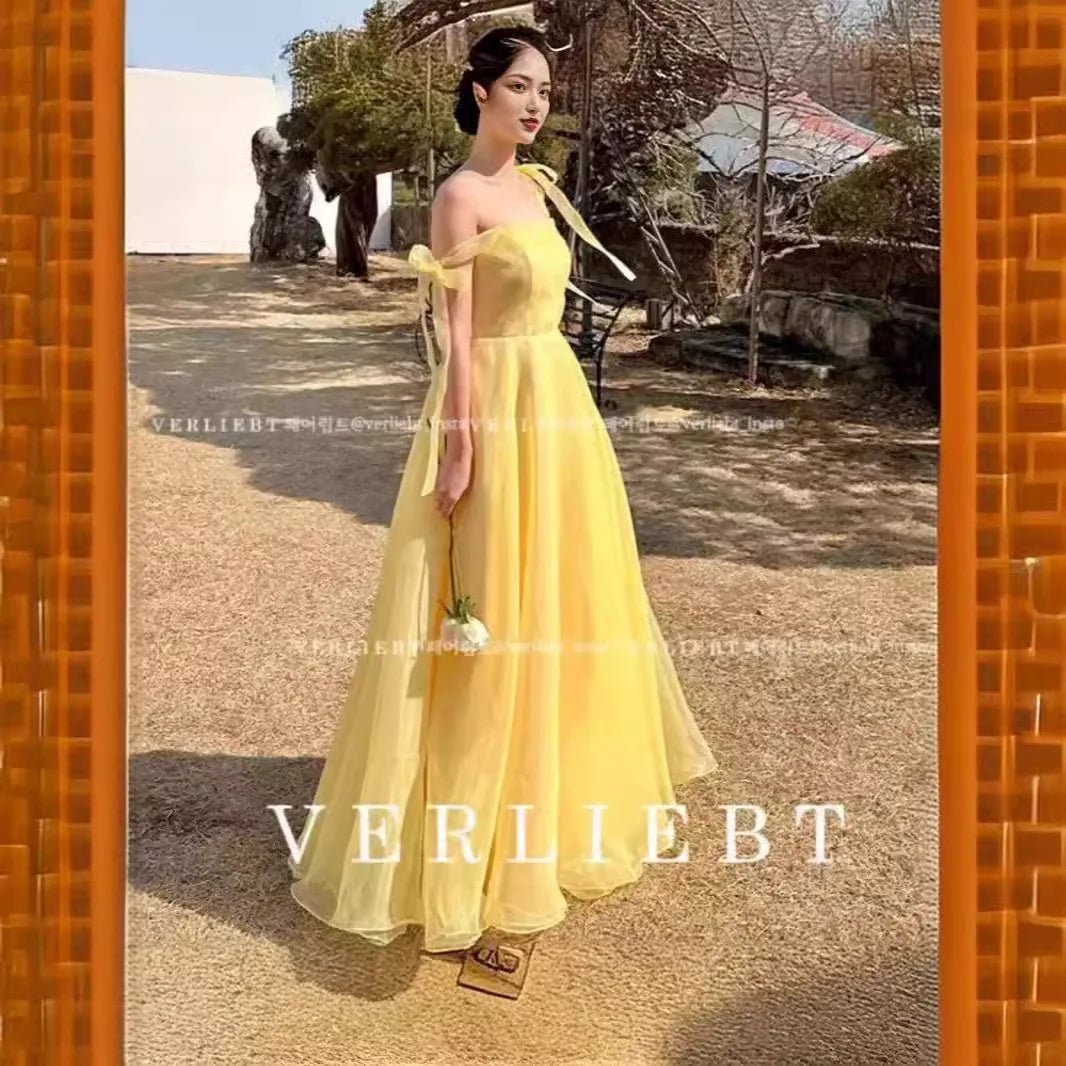 糖果色雪紗長款伴娘禮服｜方領A字高腰設計｜WeddLin 婚紗禮服 - WeddLin 輕婚紗