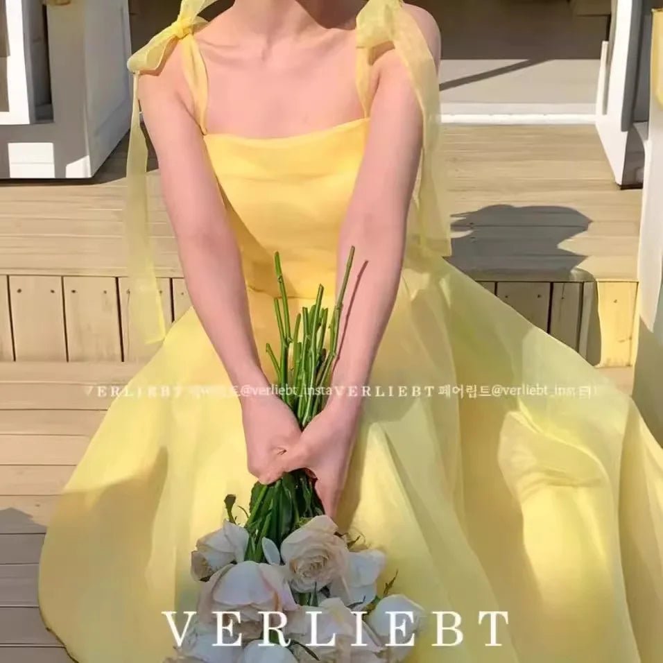 糖果色雪紗長款伴娘禮服｜方領A字高腰設計｜WeddLin 婚紗禮服 - WeddLin 輕婚紗