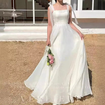 糖果色雪紗長款伴娘禮服｜方領A字高腰設計｜WeddLin 婚紗禮服 - WeddLin 輕婚紗