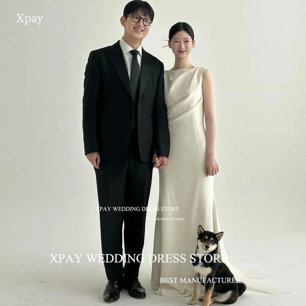 簡約O領韓國婚紗/無袖彈性緞面新娘拍照禮服訂製/落地花園新娘禮服 - WeddLin 輕婚紗