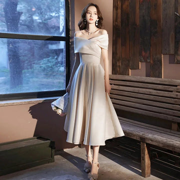 性感船領緞面長晚會禮服/夏季優雅主持人伴娘/婚禮派對禮服/簡約馬甲/尺寸可訂製 (現貨) - WeddLin 輕婚紗