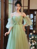 草綠色半袖女孩公主伴娘/宴會派對舞會/舞會長禮服 - WeddLin 輕婚紗