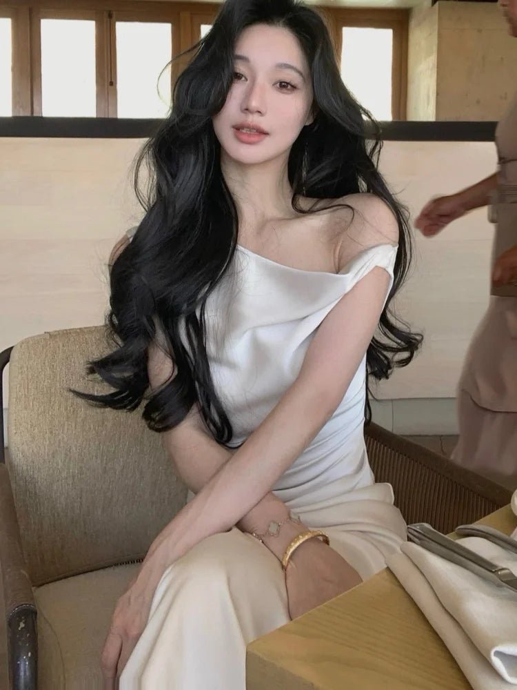 優雅純色晚會禮服/夏季時尚韓版畢業禮服/露肩修身連身裙 (現貨) - WeddLin 輕婚紗