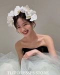 淡綠色薄紗禮服｜可訂製無肩晚禮洋裝｜婚紗攝影造型服 - WeddLin 輕婚紗