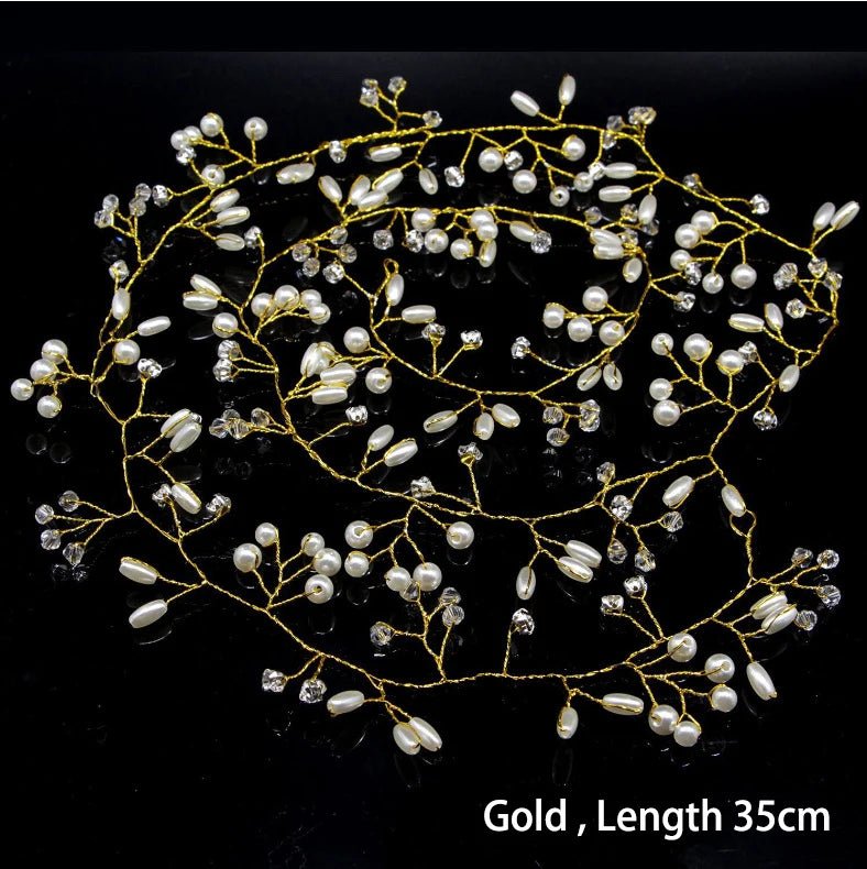 金色新娘髮飾/ 皇冠造型頭飾/ 頭箍/ 婚禮用髮飾/ 葉片珍珠飾品 - WeddLin 輕婚紗