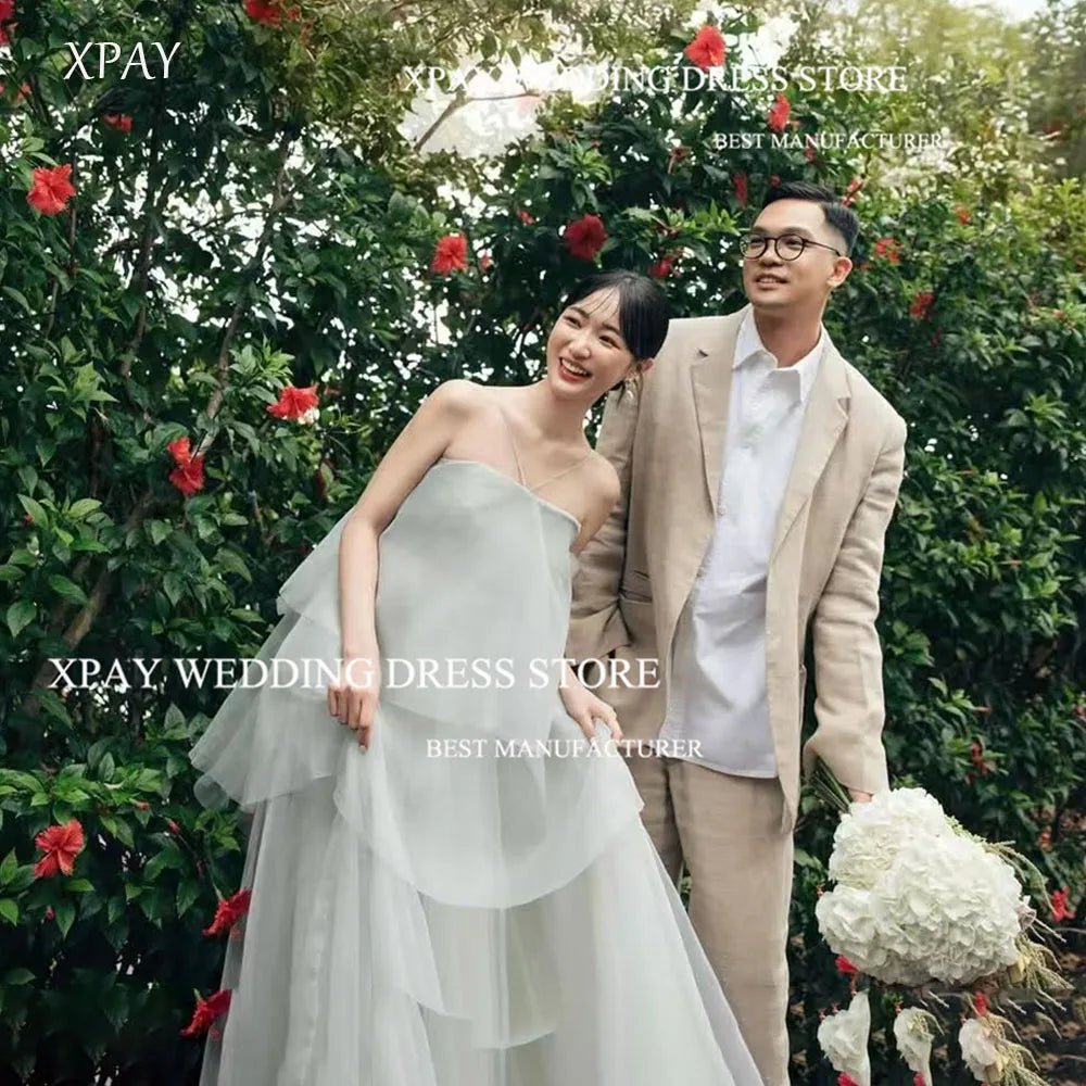 簡約露背無袖晚禮服/韓國婚紗拍攝/真絲歐根紗多層正式派對禮服/訂製 - WeddLin 輕婚紗