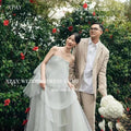 簡約露背無袖晚禮服/韓國婚紗拍攝/真絲歐根紗多層正式派對禮服/訂製 - WeddLin 輕婚紗