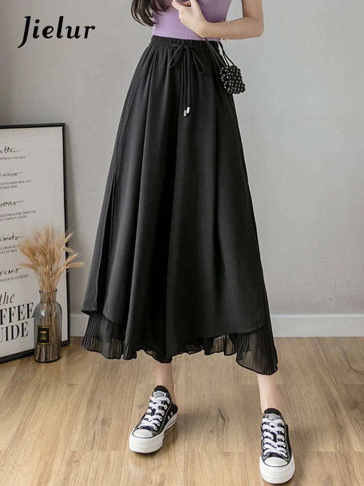 韓系休閒垂感闊腿褲/ 女裝/ 高腰寬鬆雪紡長褲 - WeddLin 輕婚紗