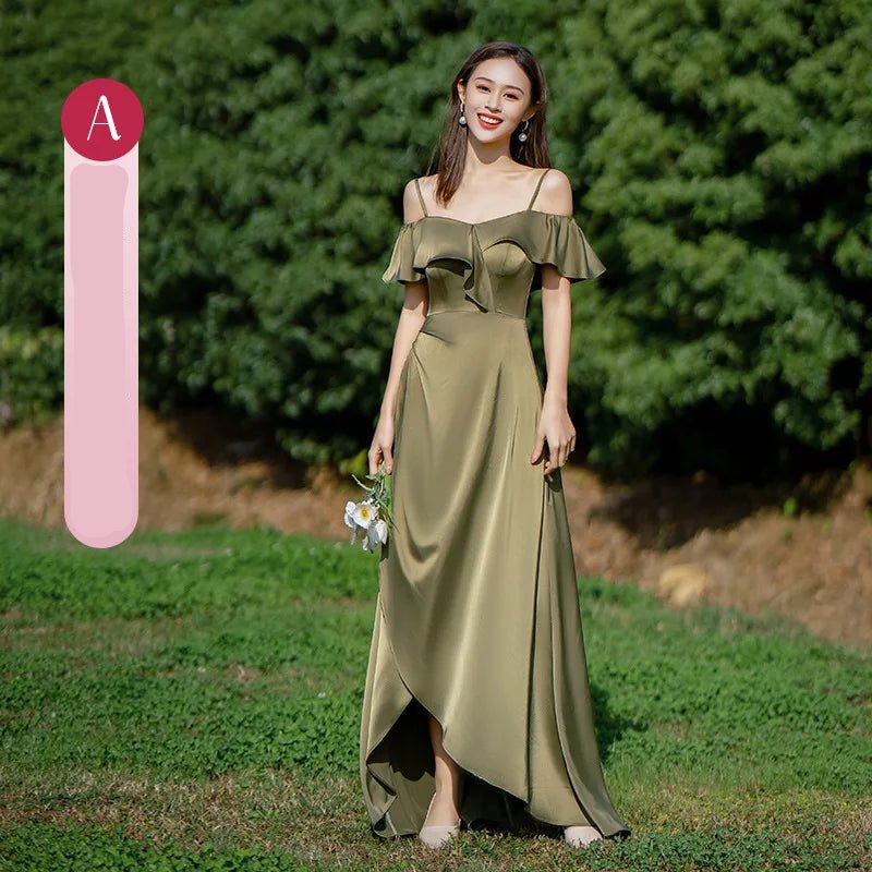 墨綠色緞面長款伴娘禮服｜小型婚禮與海外婚禮適用 - WeddLin 輕婚紗