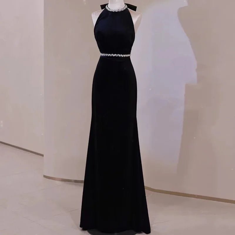 氣質黑色長裙/派對禮服/蝴蝶結性感露背束腰鑽石夏季長裙 - WeddLin 輕婚紗