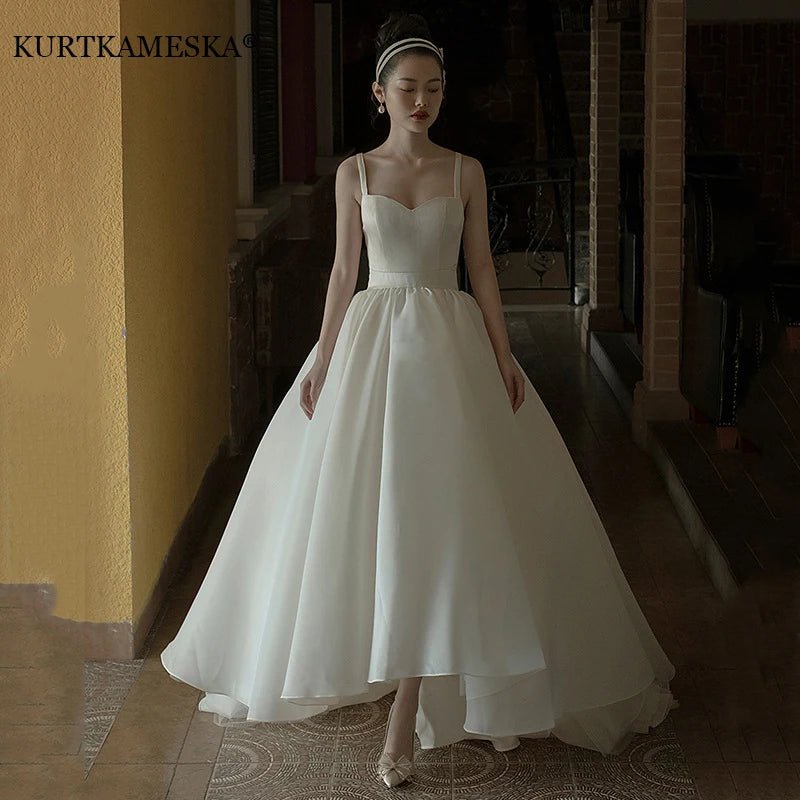 簡約細肩帶緞面夏季婚紗禮服/ 婚宴舞會長裙 - WeddLin 輕婚紗