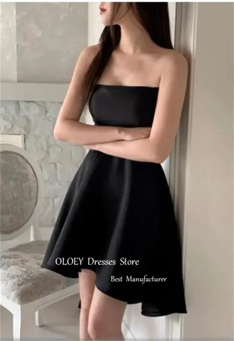 訂製黑色兩件式短禮服／無肩帶紗裙晚宴服／拍照禮服套裝 - WeddLin 輕婚紗