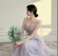 簡約紫色晚禮服/韓國甜心拖尾長舞會禮服/訂製正式派對禮服 - WeddLin 輕婚紗