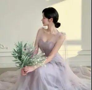 簡約紫色晚禮服/韓國甜心拖尾長舞會禮服/訂製正式派對禮服 - WeddLin 輕婚紗