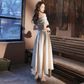 性感船領緞面長晚會禮服/夏季優雅主持人伴娘/婚禮派對禮服/簡約馬甲/尺寸可訂製 (現貨) - WeddLin 輕婚紗