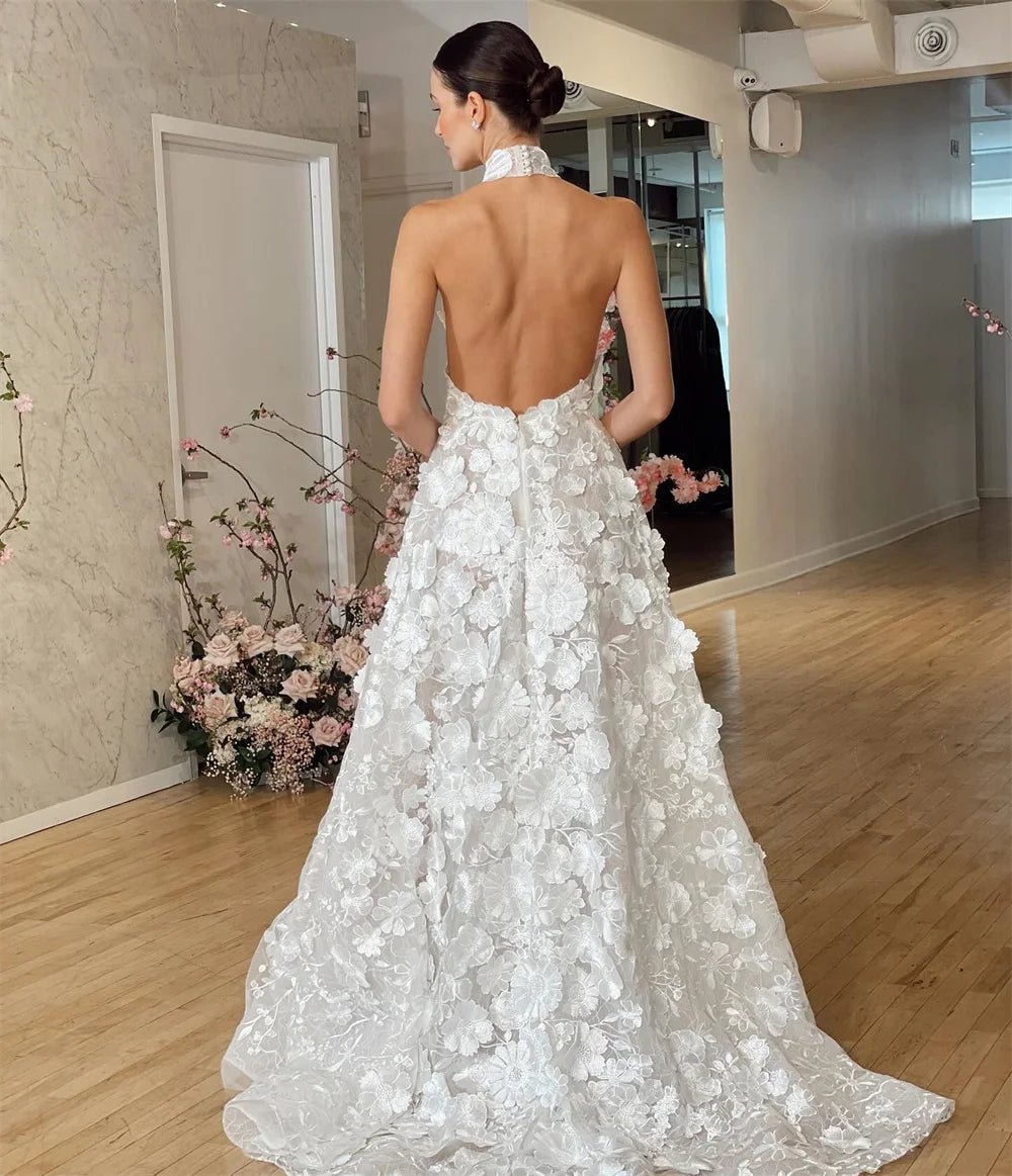 立體蕾絲碎花派對禮服/ 露背無袖新娘禮服 /拖地晚禮服 - WeddLin 輕婚紗