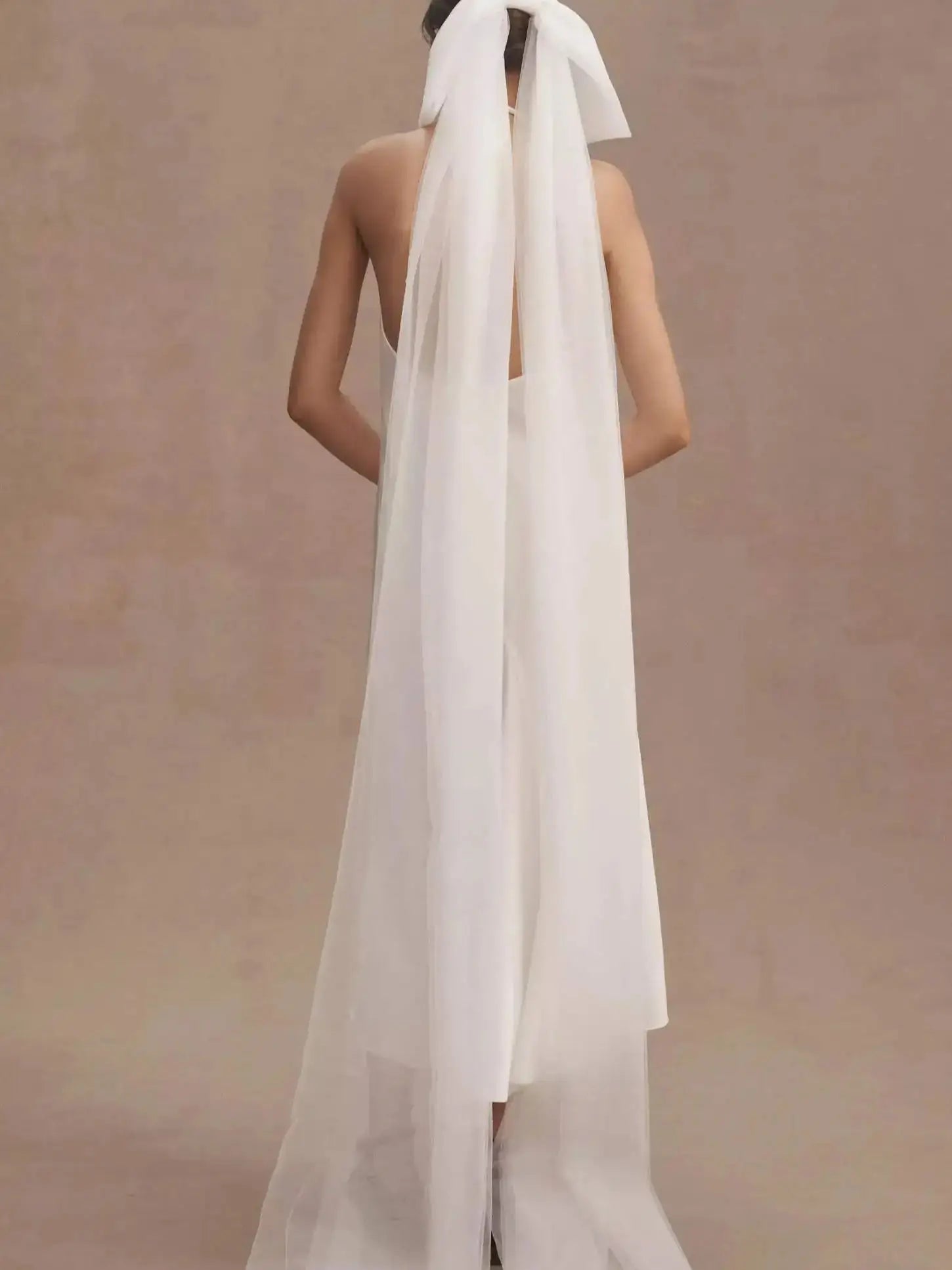 蝴蝶結婚紗頭紗/ 單層長華爾茲裙長頭紗/ 剪裁邊 /新娘配件 - WeddLin 輕婚紗