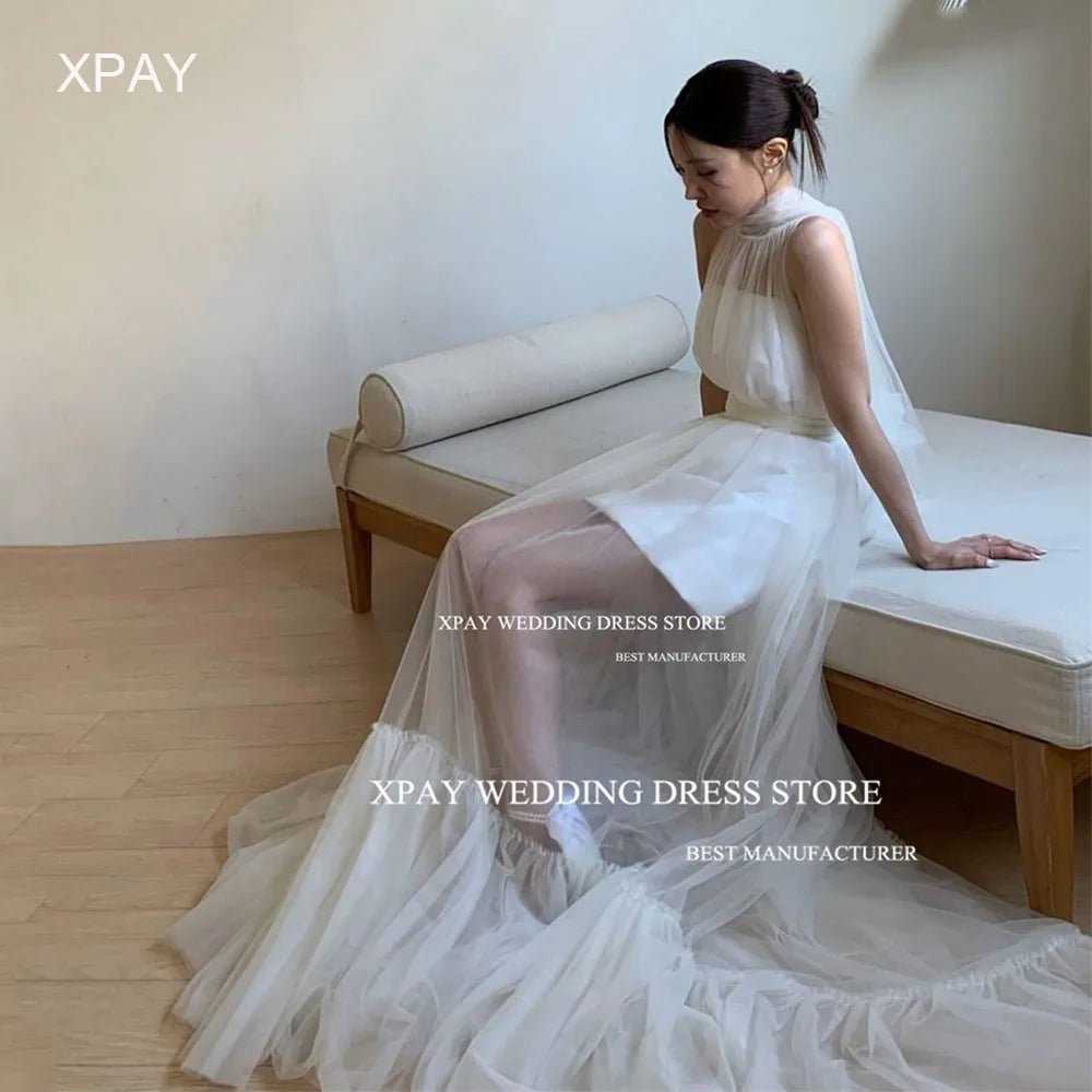 韓系現代兩件式抓褶網紗輕婚紗｜客製化大露背外拍短禮服｜孕婦可穿 - WeddLin 輕婚紗