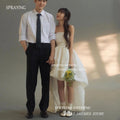 韓系高低擺白色婚紗禮服｜訂製款 拍照用 平口無袖婚紗 - WeddLin 輕婚紗