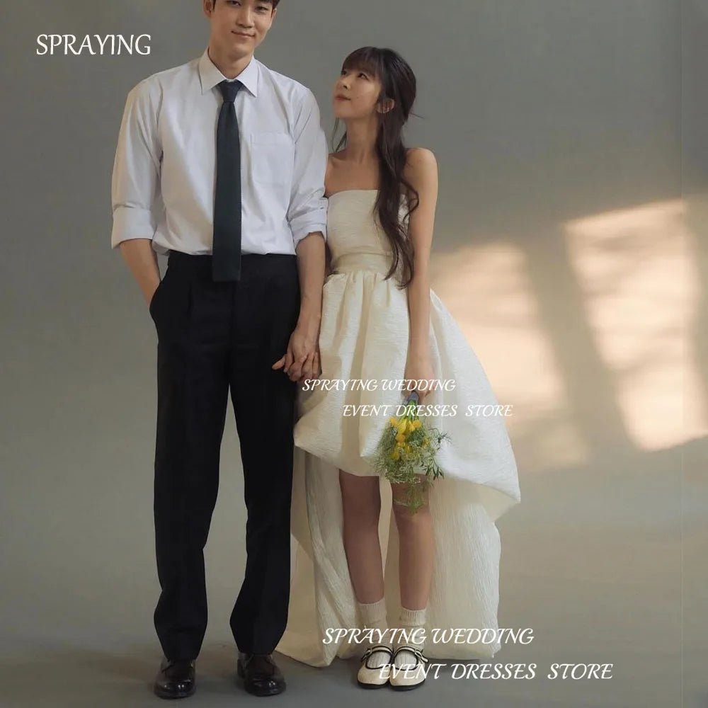 韓系高低擺白色婚紗禮服｜訂製款 拍照用 平口無袖婚紗 - WeddLin 輕婚紗