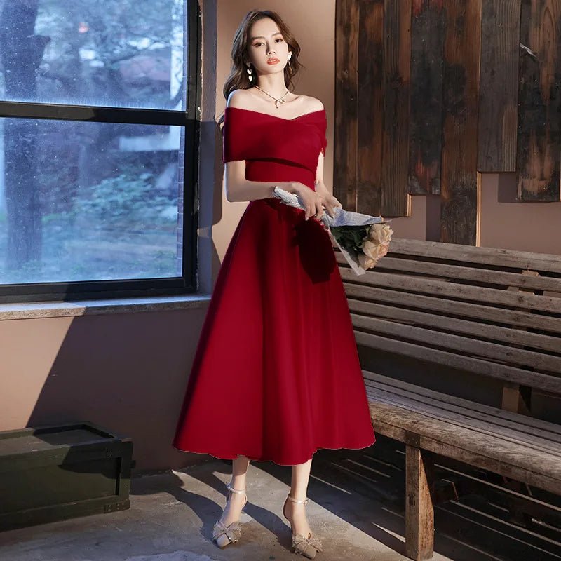 性感船領緞面長晚會禮服/夏季優雅主持人伴娘/婚禮派對禮服/簡約馬甲/尺寸可訂製 (現貨) - WeddLin 輕婚紗