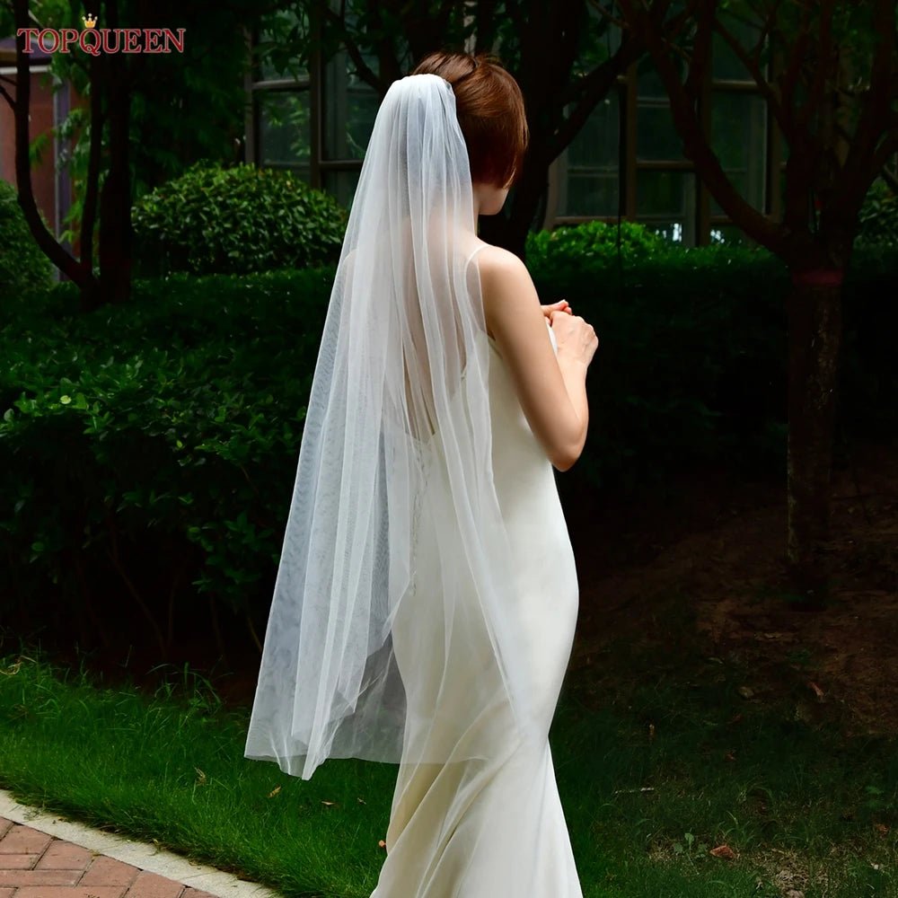 經典新娘婚紗頭紗/單層柔軟婚禮長頭紗/帶梳子婚紗/配件素紗/黑紅色 - WeddLin 輕婚紗
