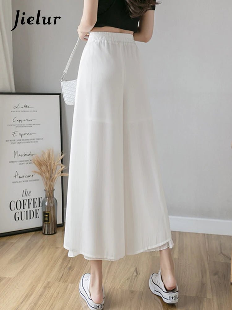 韓系休閒垂感闊腿褲/ 女裝/ 高腰寬鬆雪紡長褲 - WeddLin 輕婚紗