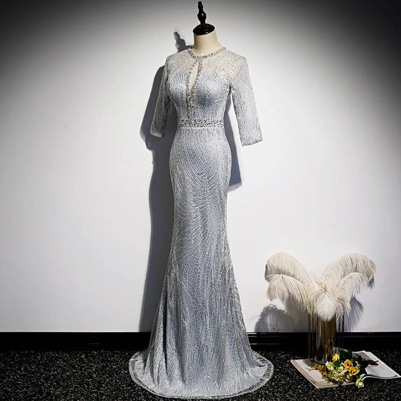 銀色亮片魚尾長禮服｜長裙落地、正式晚宴客製款 - WeddLin 輕婚紗