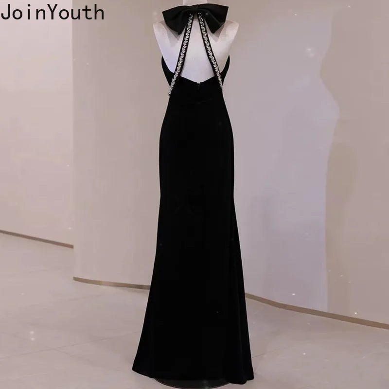 氣質黑色長裙/派對禮服/蝴蝶結性感露背束腰鑽石夏季長裙 - WeddLin 輕婚紗