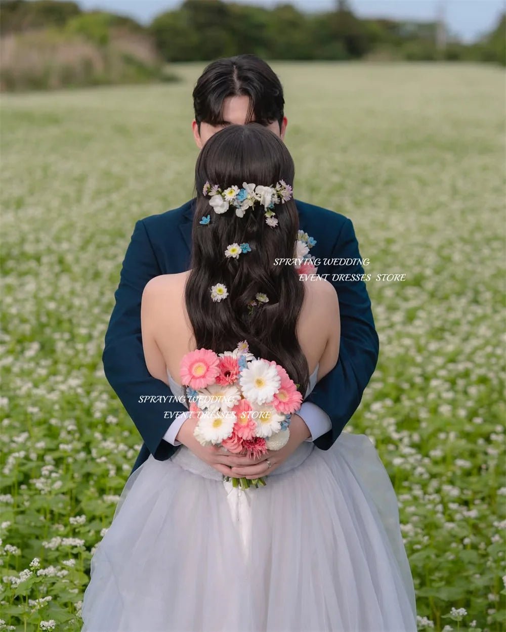 韓系薄紗馬甲禮服 婚禮/攝影/舞會 長款 無肩帶 可訂製 - WeddLin 輕婚紗