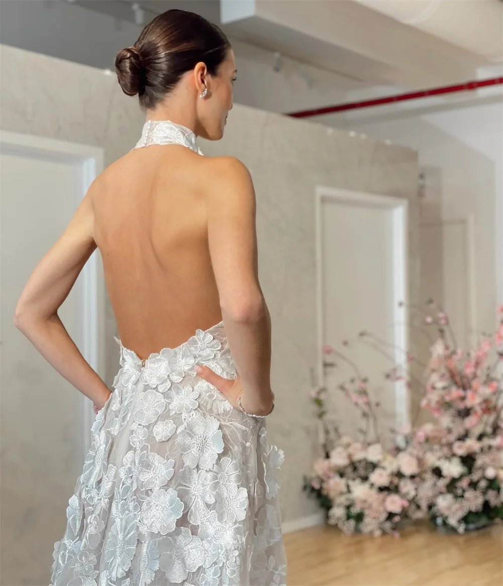 立體蕾絲碎花派對禮服/ 露背無袖新娘禮服 /拖地晚禮服 - WeddLin 輕婚紗
