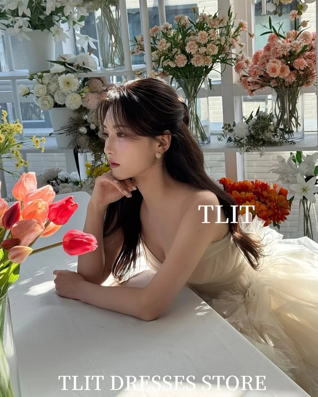 優雅象牙白多層紗禮服/韓系婚紗拍攝／訂製款婚禮長禮服 - WeddLin 輕婚紗