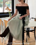 簡約黑綠色韓系晚禮服/ 婚禮派對禮服/ 無肩帶 長款 正式場合洋裝/ 可訂製 - WeddLin 輕婚紗