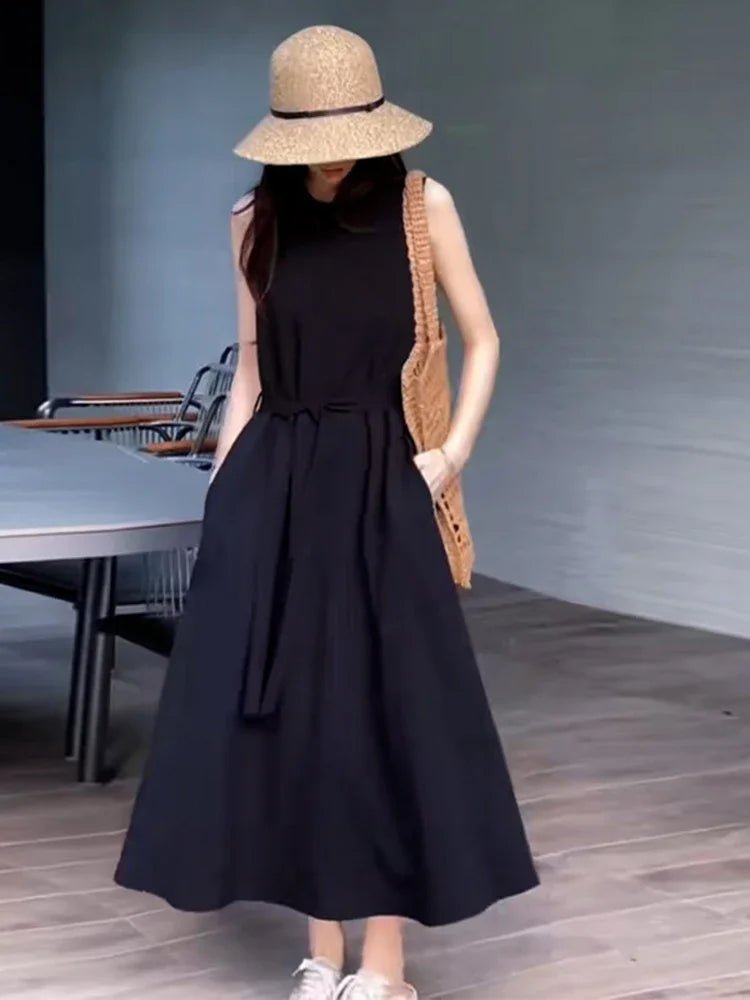 法式素色無袖洋裝｜簡約夏季棉混長洋裝 - WeddLin 輕婚紗