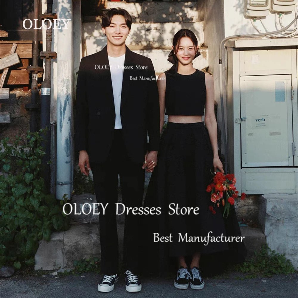 韓系簡約黑色婚紗｜無袖圓領訂製及踝禮服 - WeddLin 輕婚紗